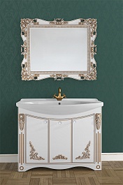 Водолей Мебель для ванной "Кармен 105" белая/золото, зеркало в раме – фотография-4